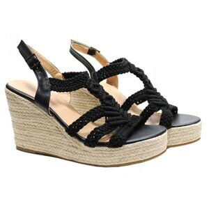 Sopends Espadrille Crochet Style Buckle Strap Wedge Sandals Platform Black 42/10